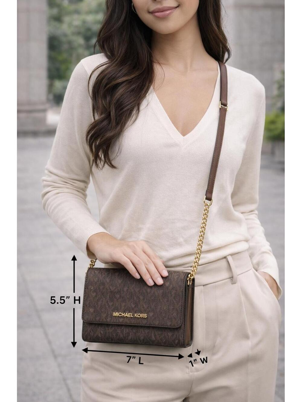 Michael Kors Jet Set Travel Brown MK Logo Smartphone Crossbody Bag NWT